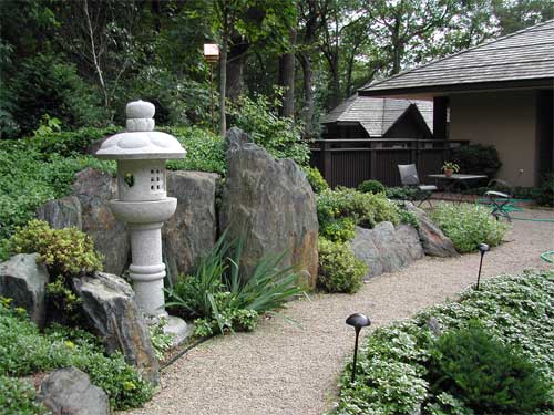 Japanese garden pathway with Japanese Lantern and Japanese Stonework