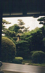 Tatami floor room with view to Japanese Garden