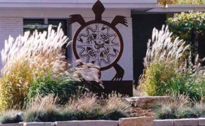 Sculpture with ornamental grasses